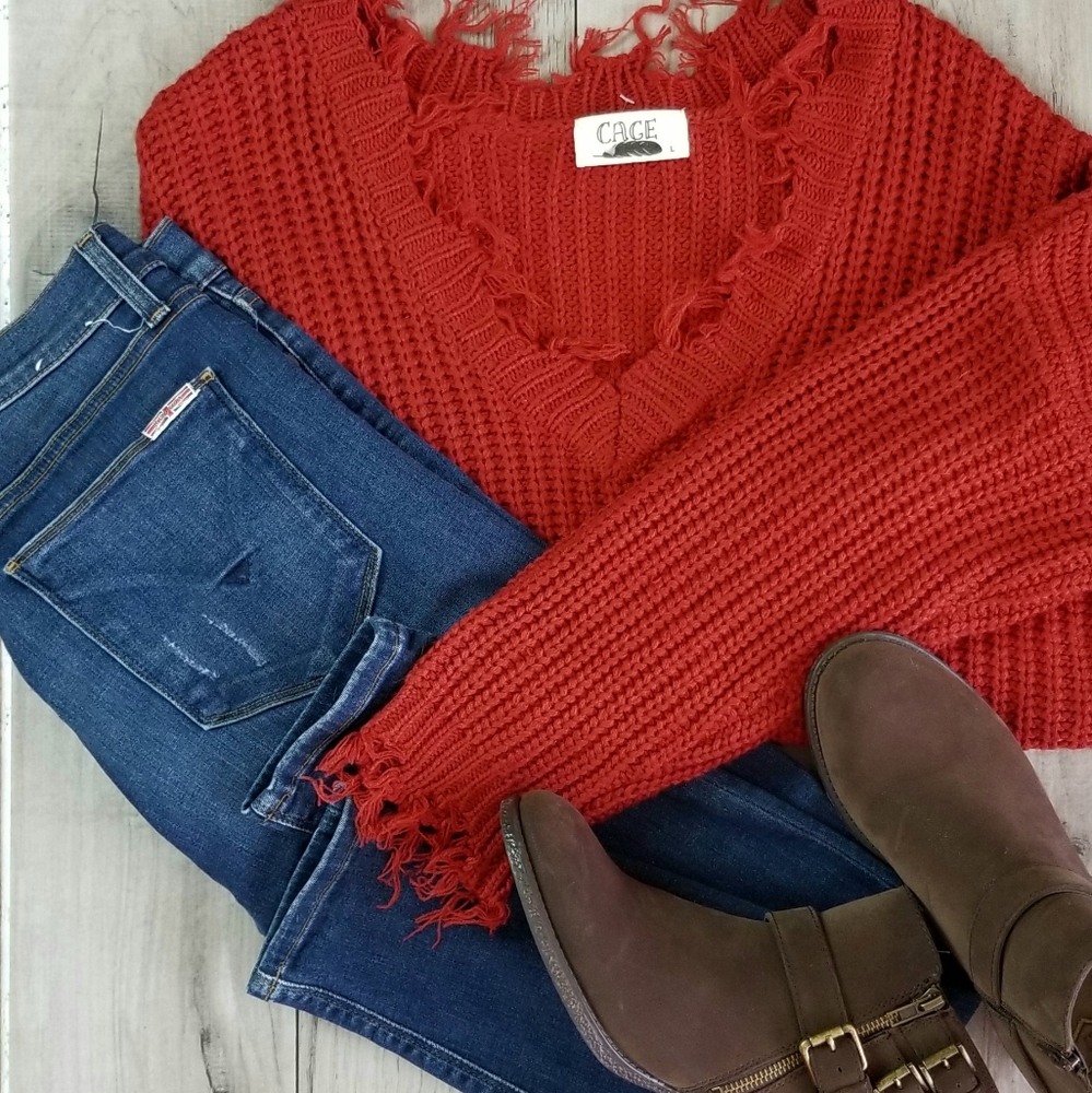 Raw Edged Soft Rust Knit Oversized Sweater Edgy